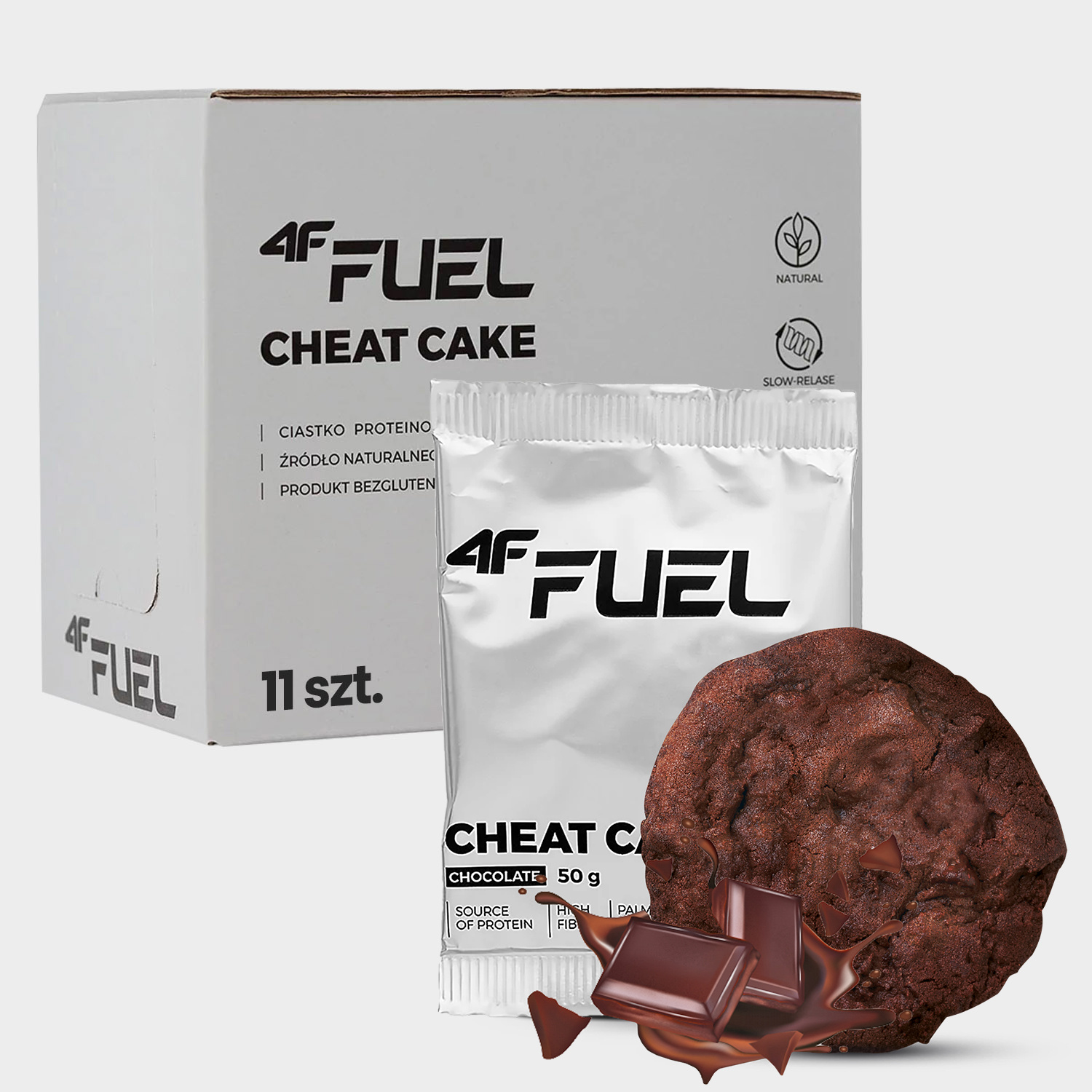 Opakowanie 11x Ciastko proteinowe 4F FUEL-CAKE002 czekolada - 50g