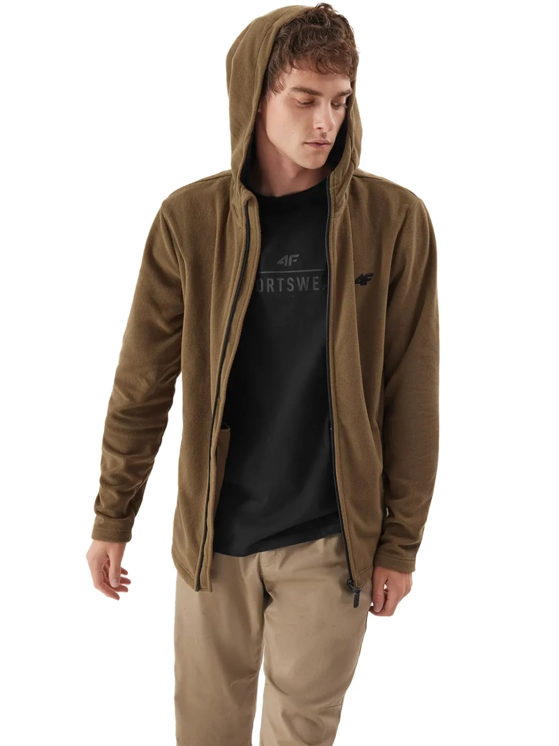 Bluza męska z kapturem rozpinana polarowa 4F 4FAW23TFLEM121-82S