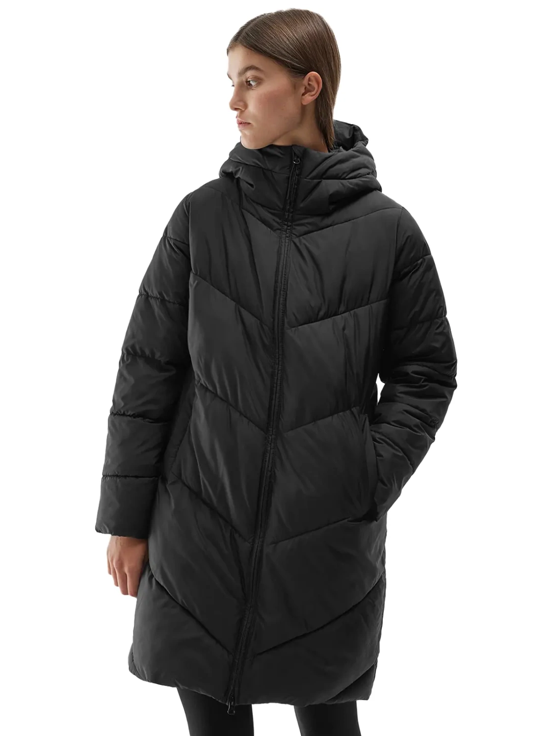 Kurtka damska zimowa puchowa długa 4F 4FAW23TDJAF235-20S
