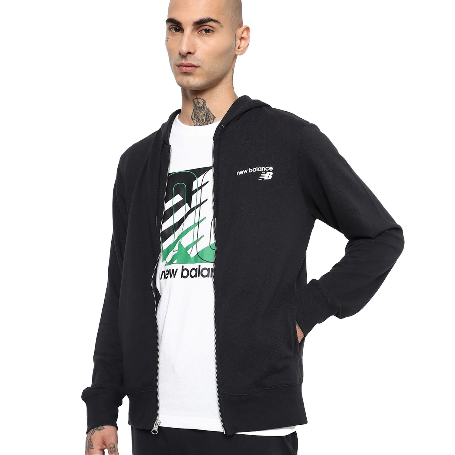 Bluza męska z kapturem rozpinana NEW BALANCE MJ03907-BK